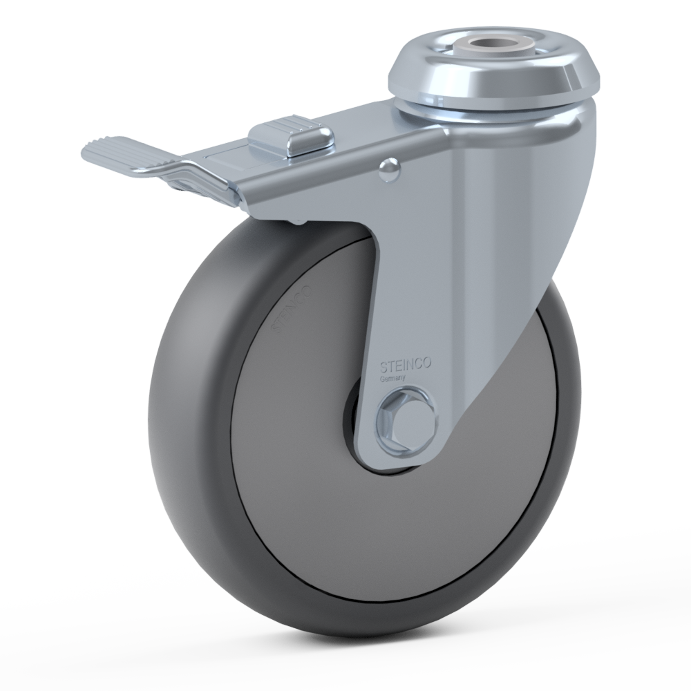 2.GLA0.PKD0, Single wheel swivel castor, ∅ 150 mm, Ball bearing, TPU, Bolt hole